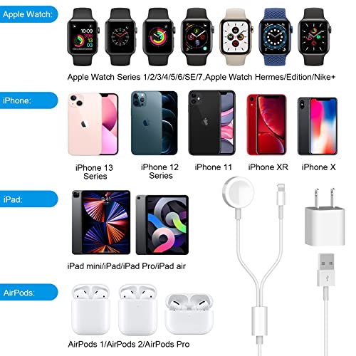 [Apple MFI Certified] 2 באייפון 1 וצפה מטען 6.6 רגל כבל טעינה מהיר של IWatch עם מטען קיר USB תקע נסיעה לסדרת Apple